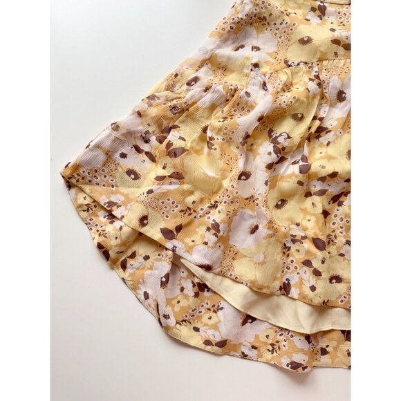 JOIE Lesly Amber Gold Yellow Floral Silk Chiffon Flowy Mini Skirt, Size 6 - Picture 7 of 14